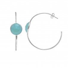 Aqua Chalcedony 12mm Round Hoop gemstone earring 